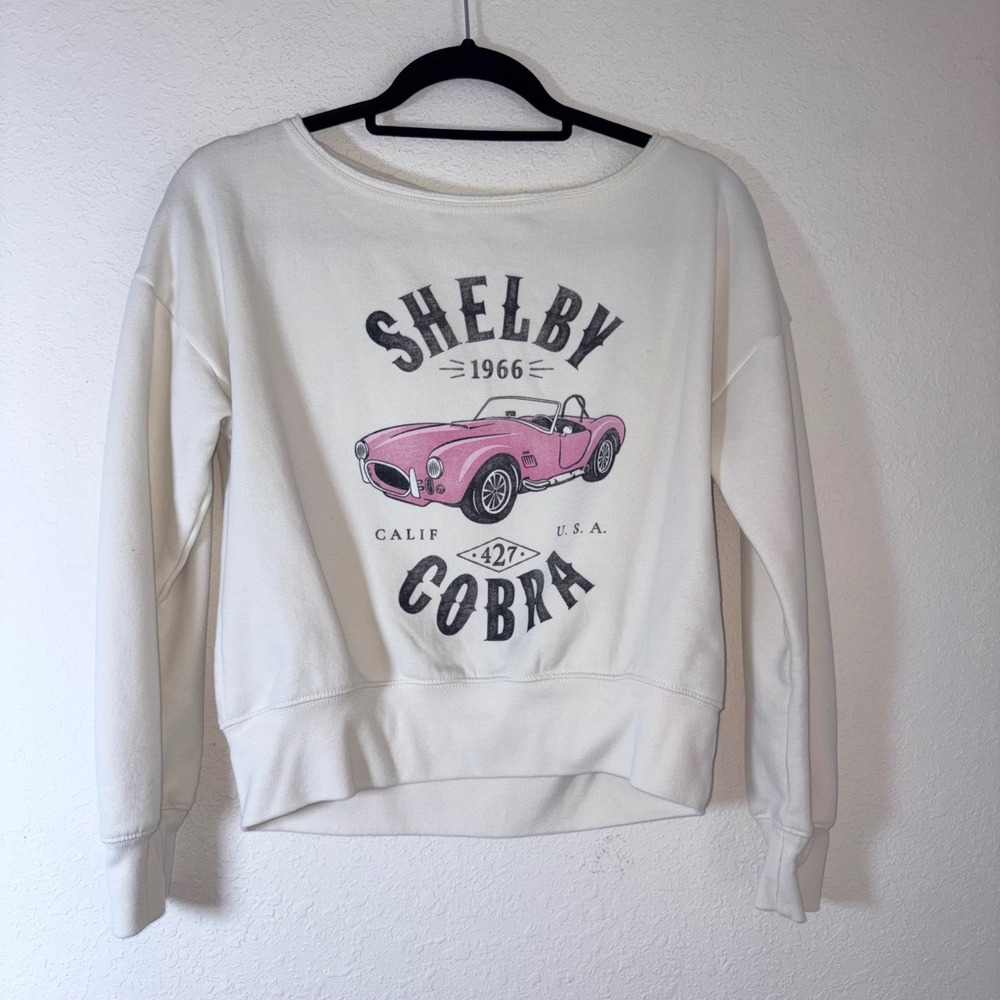 Abercrombie Kids Sweatshirt age 13/14 White Excellent Shelby Cobra 1966 Graphic